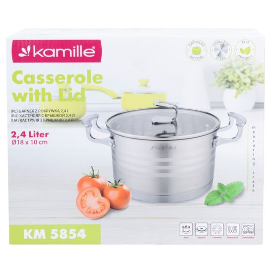 Кастрюля 2,4 л. из нержавеющей стали Kamille KM 5854 с крышкой