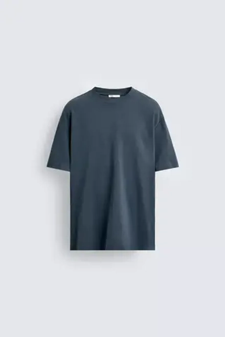 ZARA БАЗОВАЯ ФУТБОЛКА КЛАССИЧЕСКОГО КРОЯ, СИНИЙ