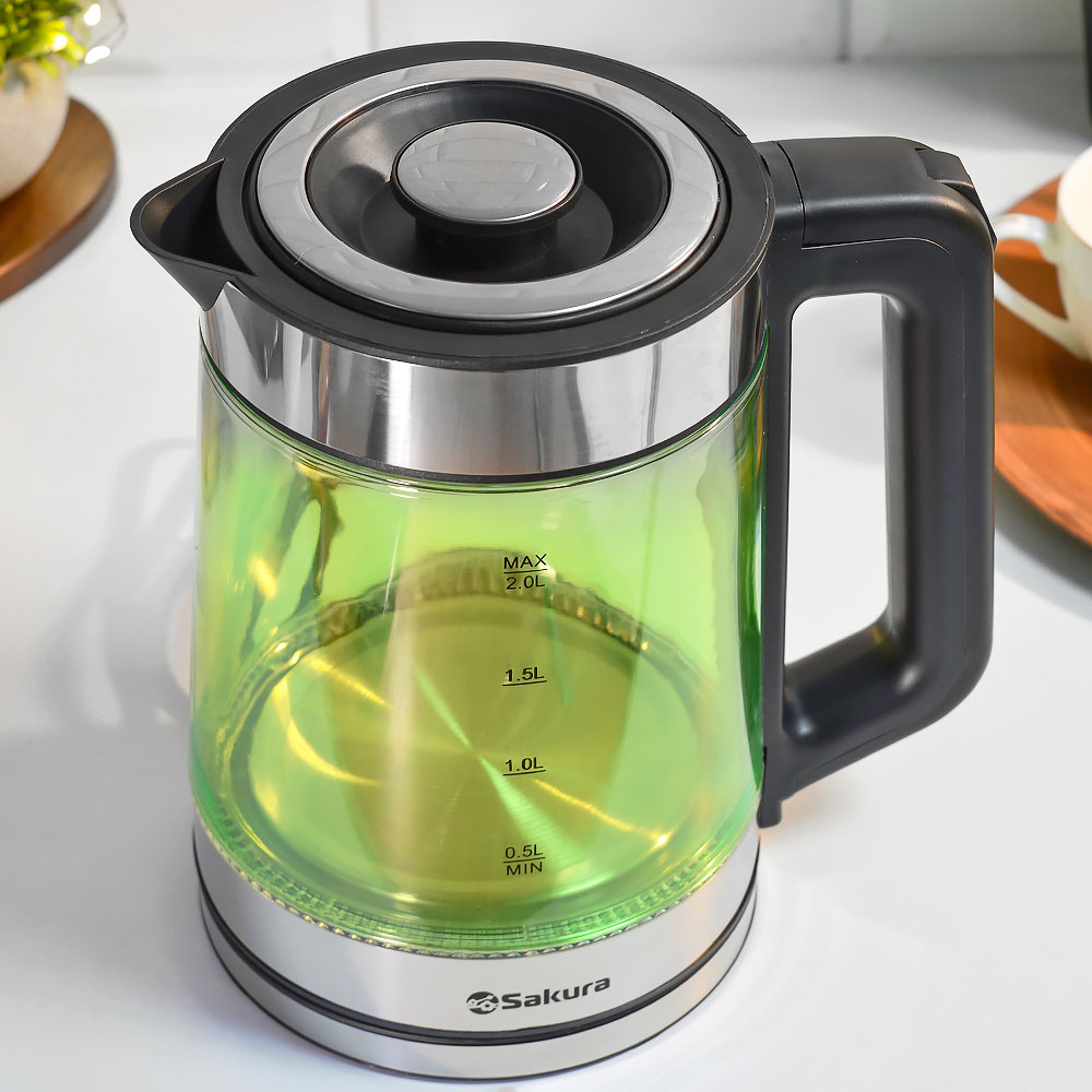 Чайник электрический 2л Sakura SA-2746GR, стеклянный с точечной подсветкой