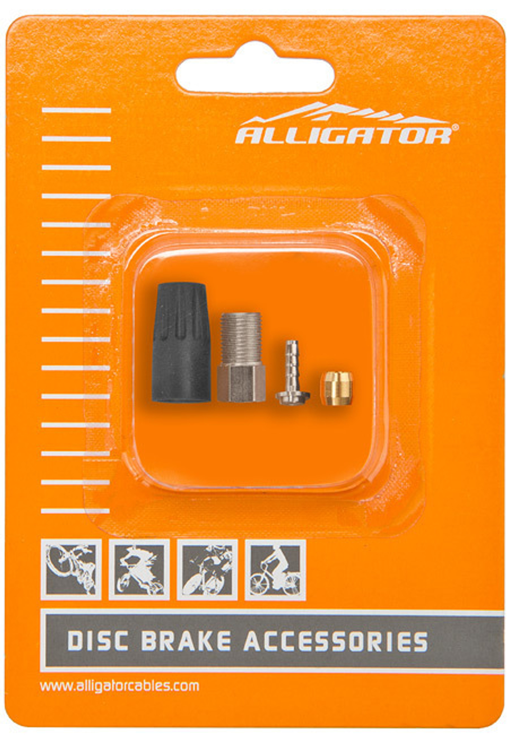 Комплект HK-HSTO4 Alligator для гидравлических тормозов: пластиковый наконечник, гайка упорная, оливка и вкладыш гидролинии