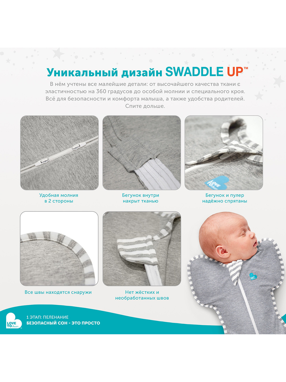 Комбинезон-мешок 1-го этапа Love To Dream Swaddle UP LITE. Светло-голубой