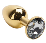 Золотистая анальная пробка с белым кристаллом - 7,6 см. (Цвет: белый)