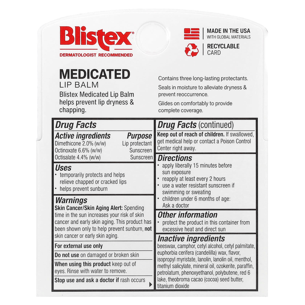 Blistex, заживляющий бальзам, защита губ с солнцезащитным фильтром, SPF 15, классический, в упаковке 3 бальзама по 4,25 г (0,15 унции)