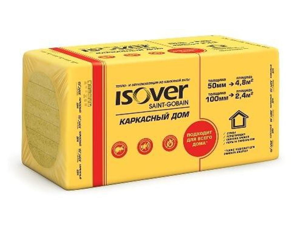 Утеплитель Изовер Каркасный Дом (1000х600) 50мм 8шт/4,8м2/0,24м3 30-35 кг/м³