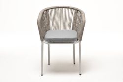 "Марсель" стул плетеный из роупа, каркас алюминий светло-серый (RAL7035) муар, роуп серый меланж круглый, ткань светло-серая