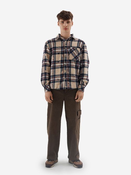 Рубашка RUFF Global ripped plaid бежевая