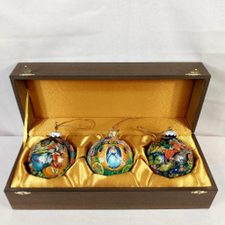 Набор из 3-х ёлочных шаров  "Сказки" с росписью Палех