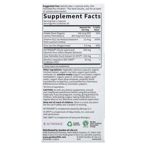 Garden of Life, Hair Growth+, для мужчин, 30 вегетарианских капсул