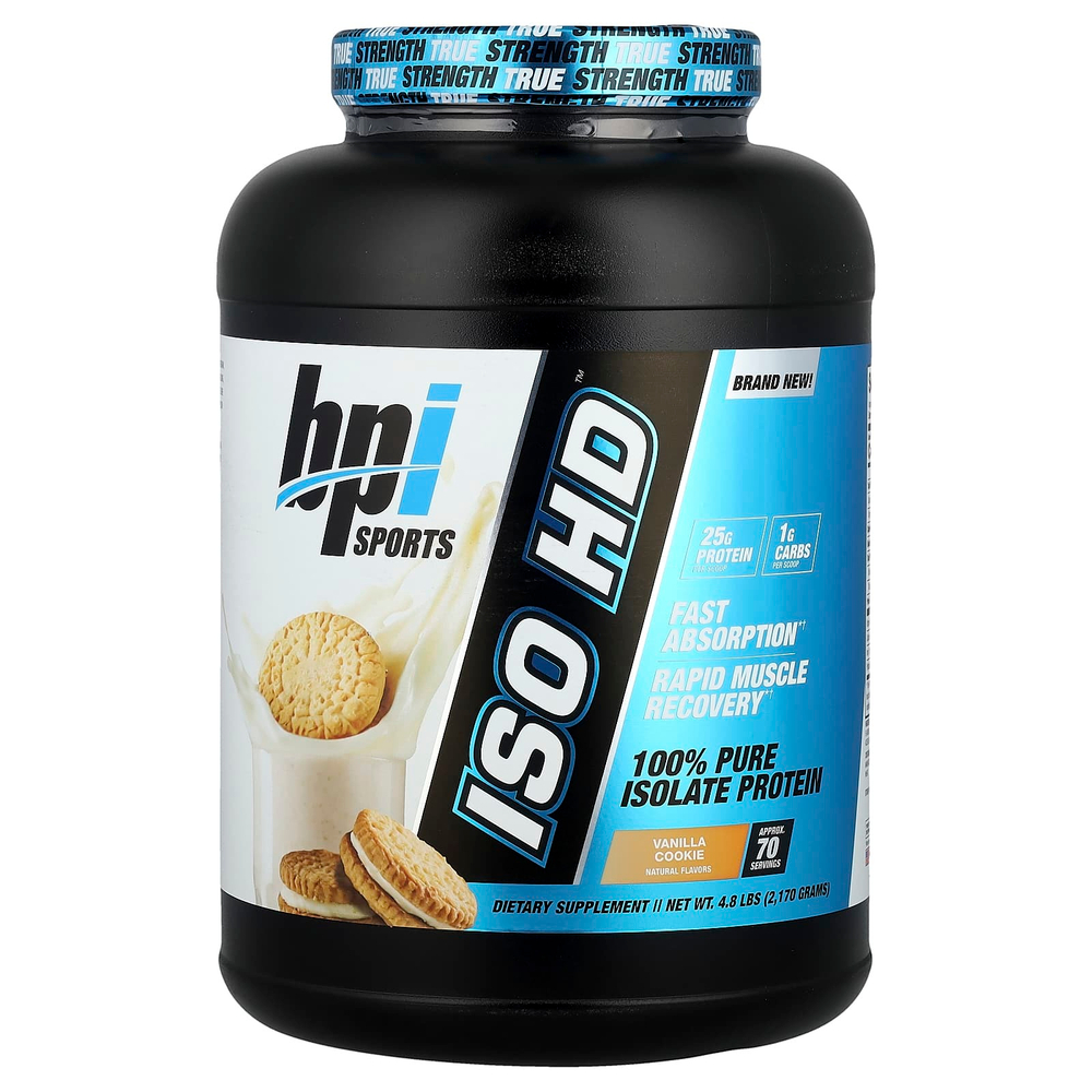 BPI Sports, ISO HD ™, 100% чистый изолят белка, ванильное печенье, 2170 г (4,8 фунта)