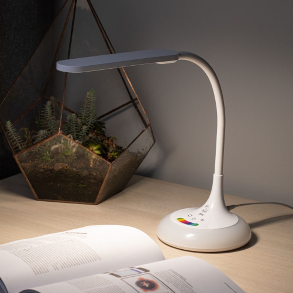 Настольный светильник ЭРА NLED-481-10W-W светодиодный с RGB ночником белый