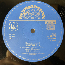 Винтажная виниловая пластинка LP Bohuslav Martinu Богуслав Мартину, Ceska Filharmonie, V Neumann, Symfonie No 3,4,5 (Чехословакия 1979)
