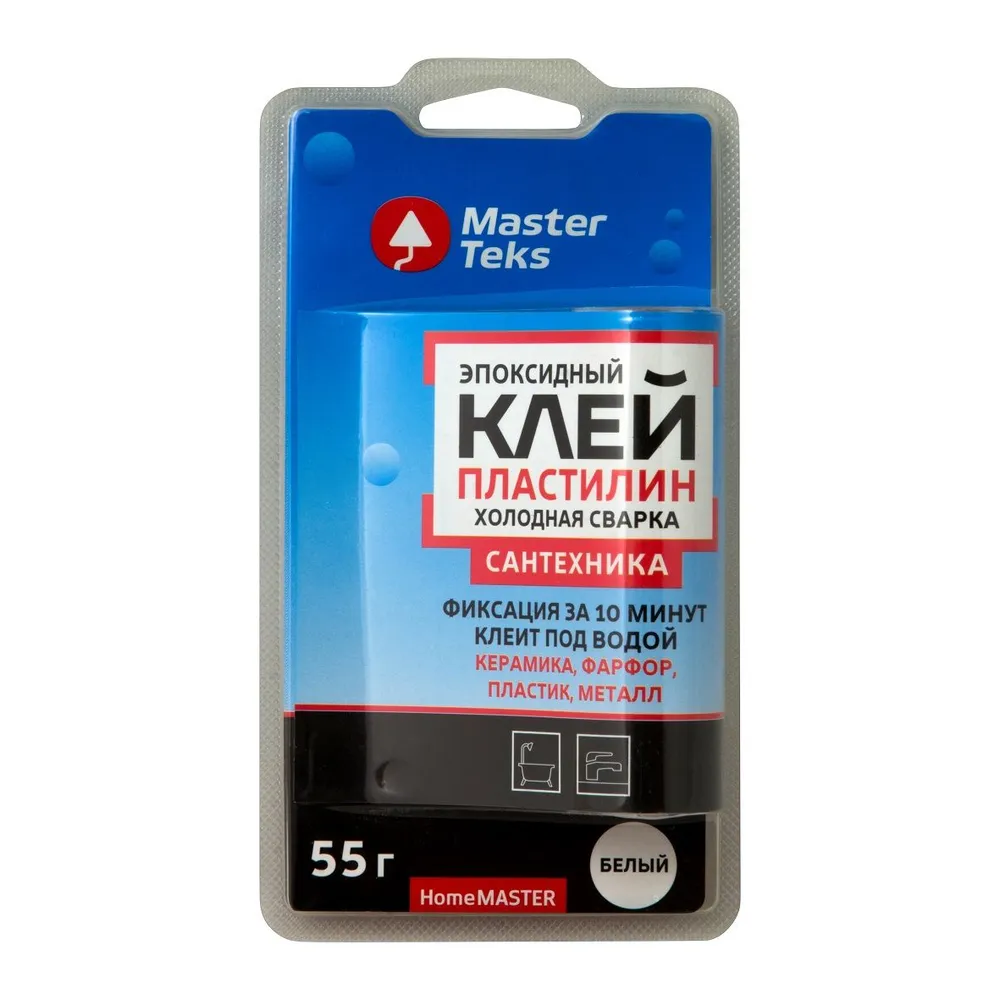 КЛЕЙ-ПЛАСТИЛИН ЭПОКСИД ХОЛОД СВАРКА MASTERTEKS HOMEMASTER 55 ГР БЕЛЫЙ