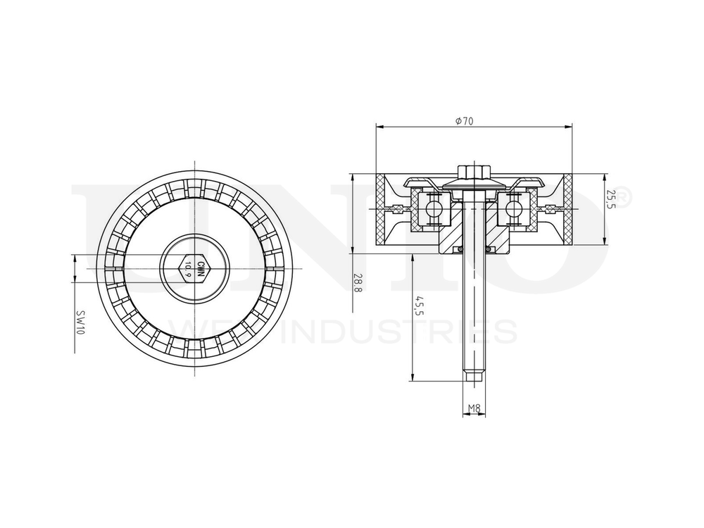 Ролик направляющий приводного ремня UNIO TNS-10110