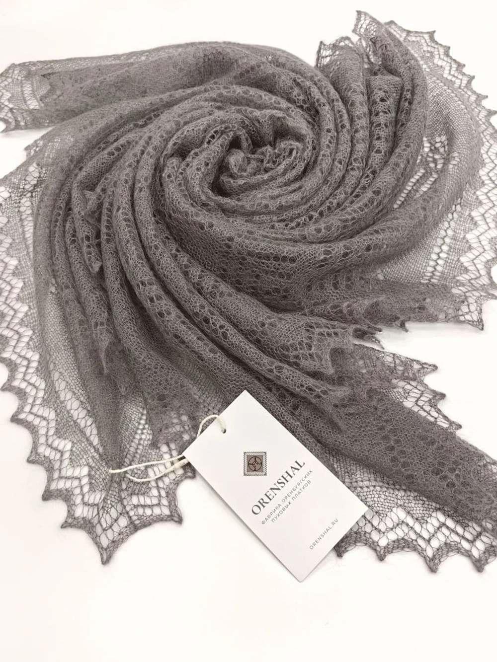 Оренбургский пуховый платок-паутинка А120-03 серый