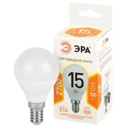 Лампа светодиодная ЭРА STD LED P45-15W-827-E14 15Вт шар теплый белый свет Е14 | Лампы cветодиодные Шар (G/P)