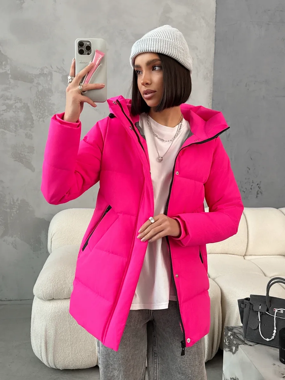 Куртка весенняя удлиненная с капюшоном