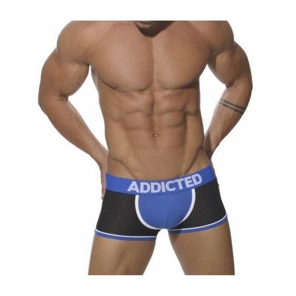 Мужские трусы боксеры черные в сеточку с синей вставкой Seobean Addicted