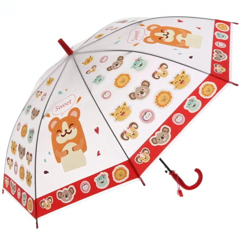 Зонт детский полуавтомат «Ultramarine - Happy», 8 спиц, d-86см, длина в слож. виде 65см, красный