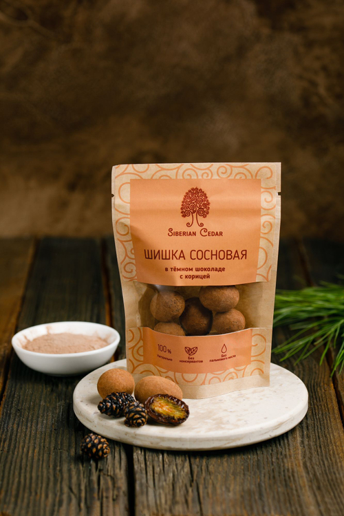 Сосновая шишка с корицей в темном шоколаде / 60 г / дой-пак / ТМ Сибирский кедр