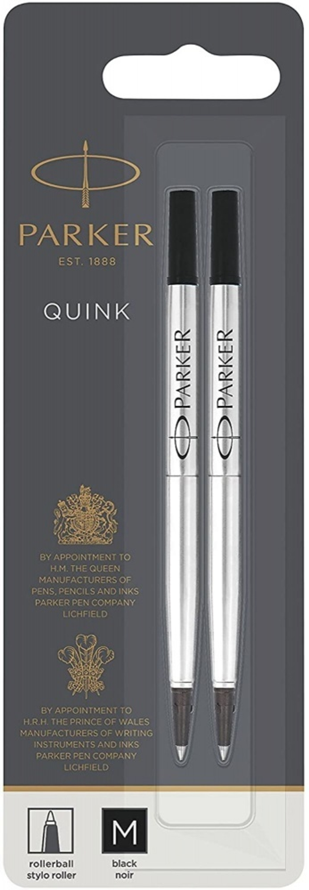 Стержни Parker для ручки-роллера 2шт. Цвет чёрный, толщина линии М, в блистере. Франция