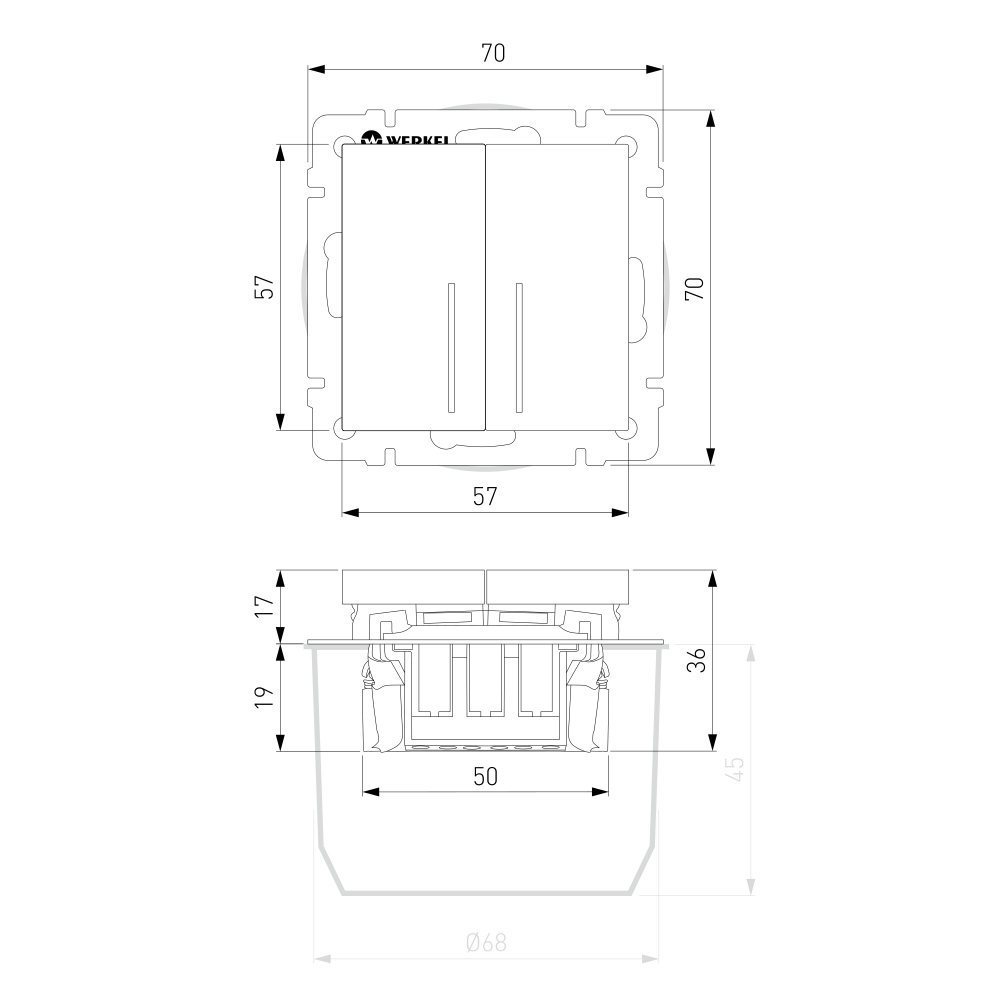 Выключатель двухклавишный с подсветкой (черный акрил) W1120148