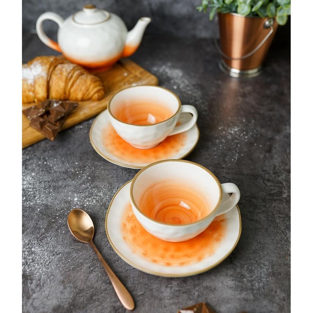 Чайная пара 240 мл d 10 см h5 см оранжевая фарфор "The   Eco" P.L. Proff Cuisine [1]