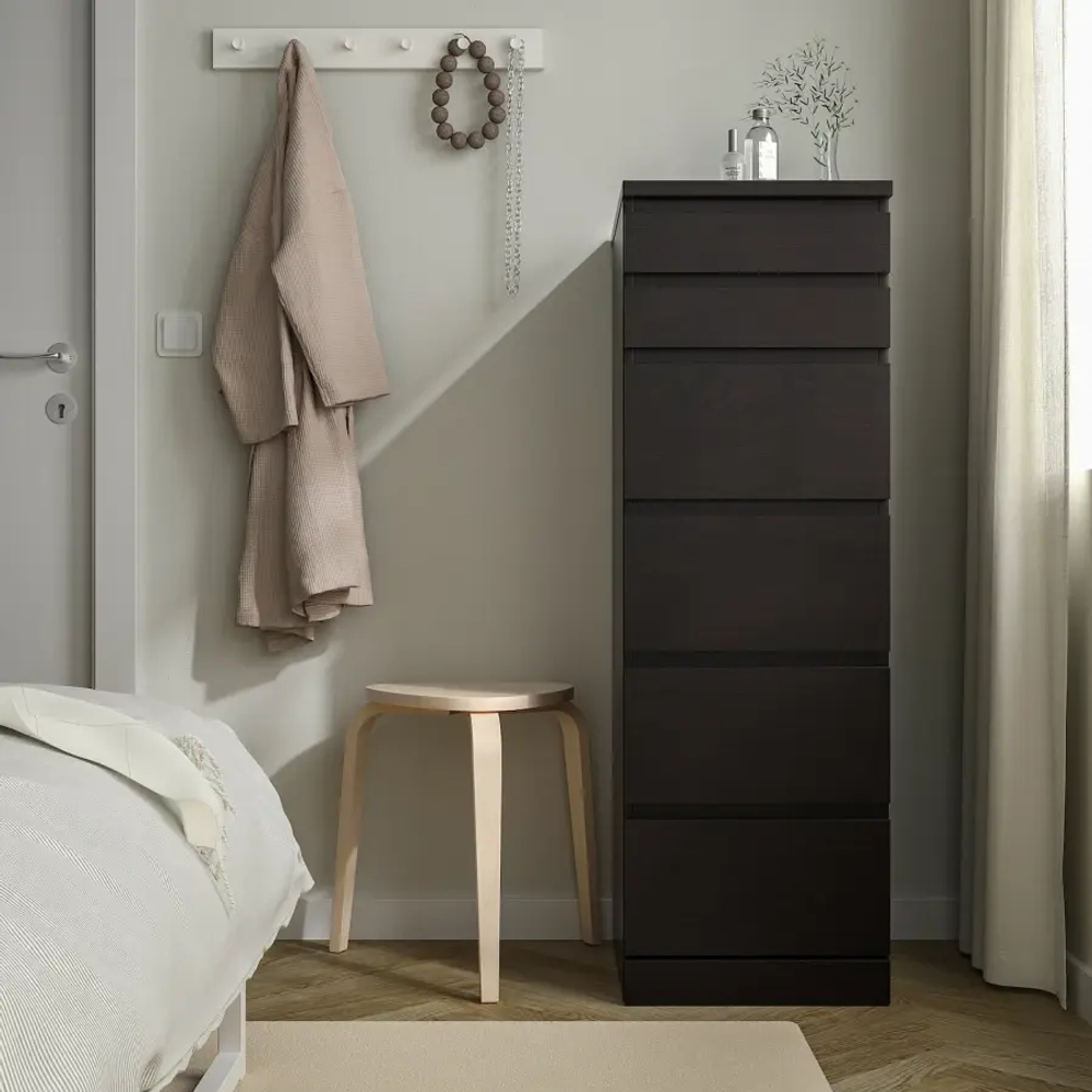 Комод с 6 ящиками - IKEA MALM, 123х40х48 см, черно-коричневый МАЛЬМ ИКЕА