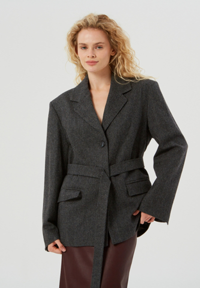 Жакет текстурный из смесовой шерсти серый