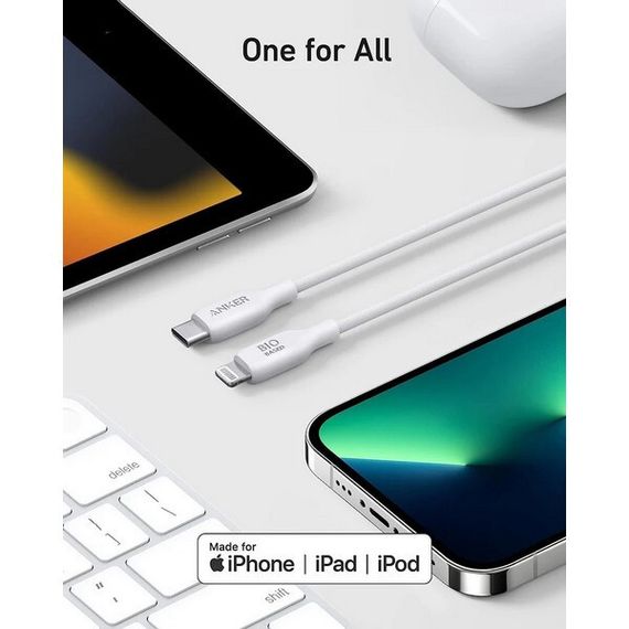 Кабель Anker 542 USB-C to Lightning BIO-BASED 0.9м (A80B1H21.WT) белый
