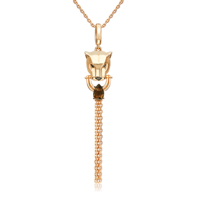 Подвеска «Пантера» из красного золота с кварцем дымчатым