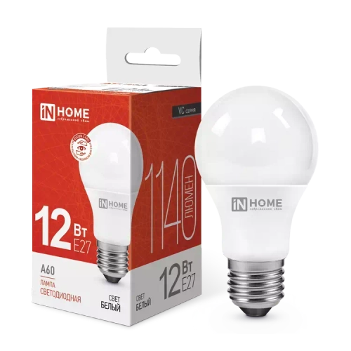 Лампа светодиодная LED-A60-VC 12Вт 230В Е27 4000К БЕЛЫЙ 1140Лм IN HOME