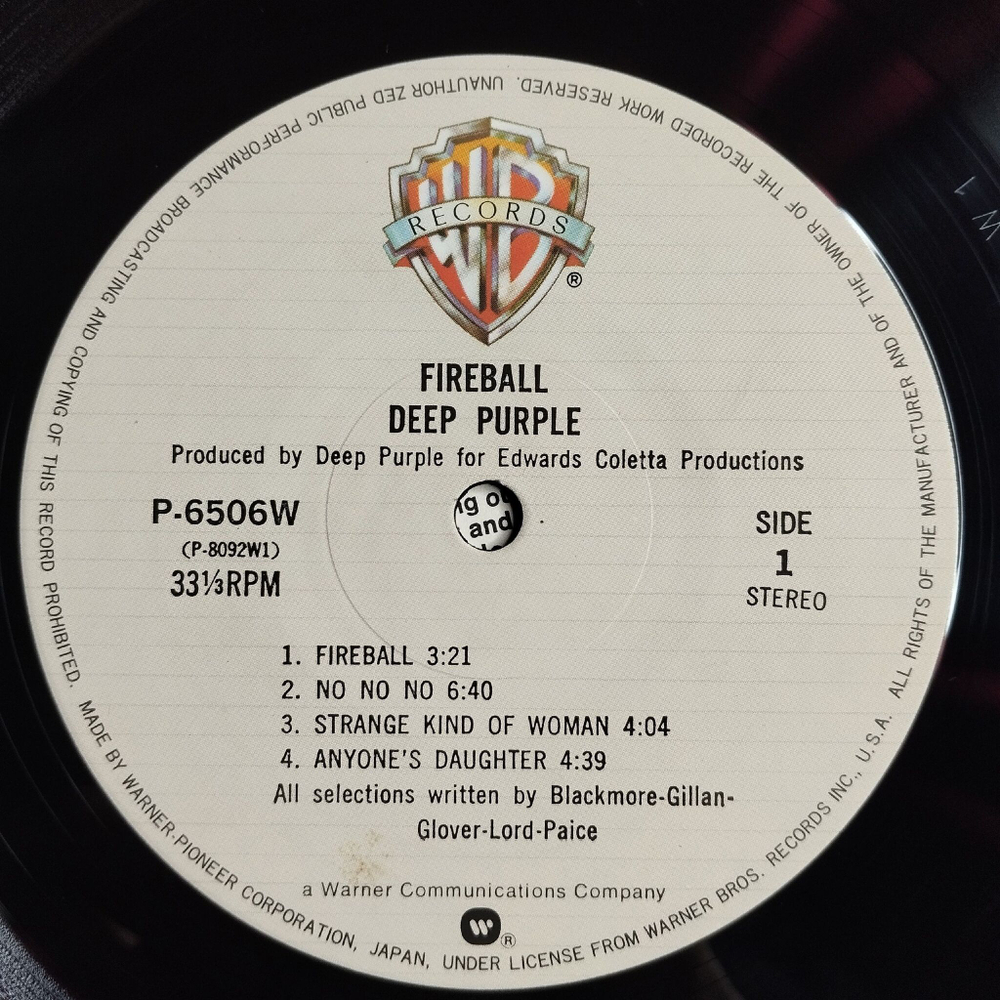 Винтажная виниловая пластинка LP Deep Purple Fireball (Japan 1979) (No Obi) Anyone's Daughter P-6506W