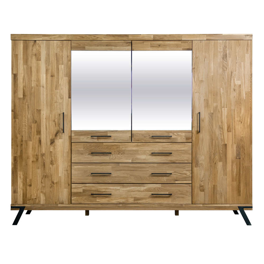 Шкаф для одежды Флеверс из массива дуба, 240х190х62 см, 4 двери 3 ящика, на металлических ножках