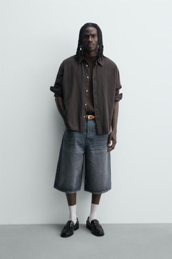 ZARA ДЖИНСОВЫЕ ШОРТЫ BAGGY FIT, СИНИЙ