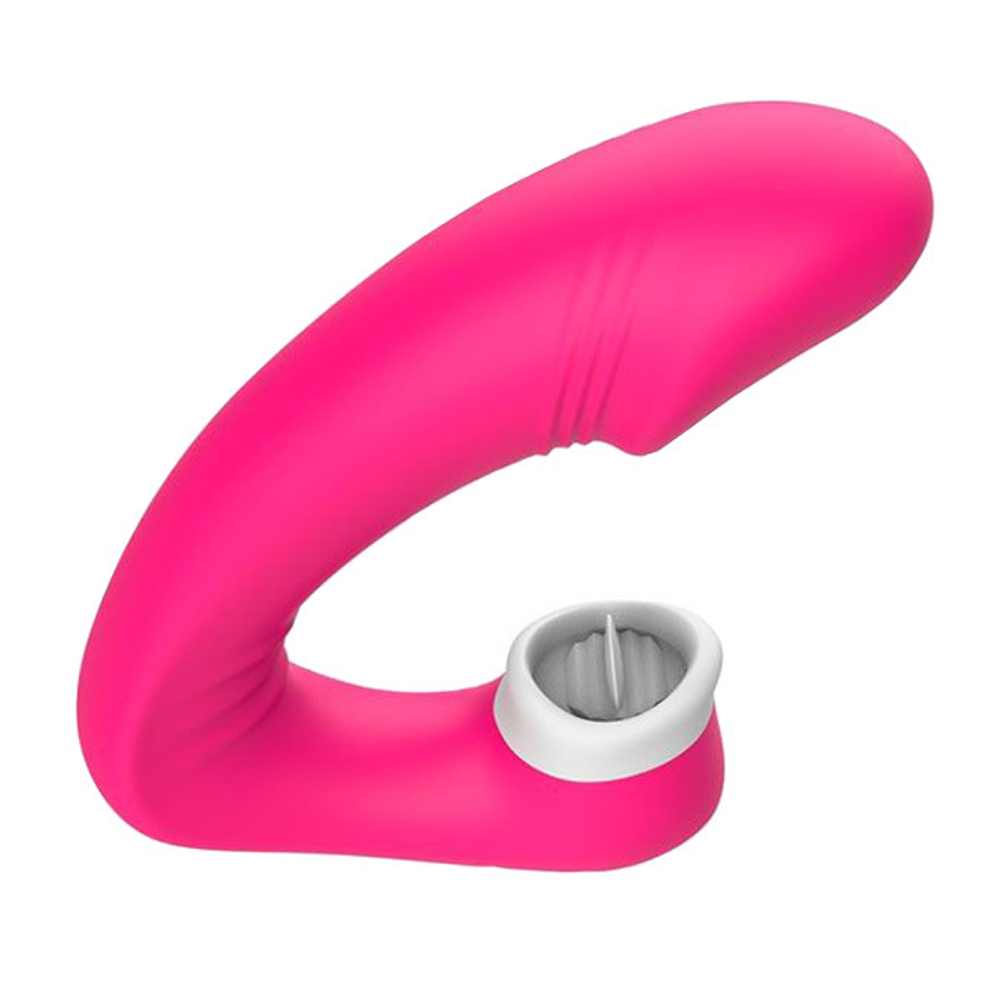 Розовый двойной вибромассажер с клиторальной стимуляцией I-Moon Lisking Massager MY-508