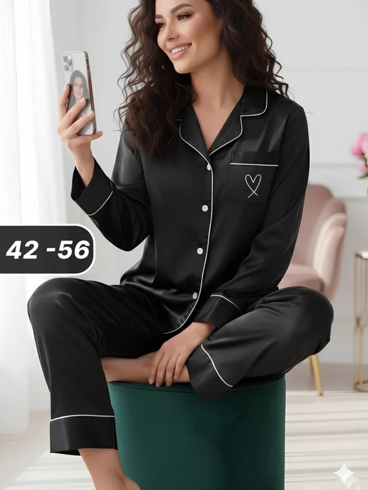 Пижама шелковая со штанами и рубашкой