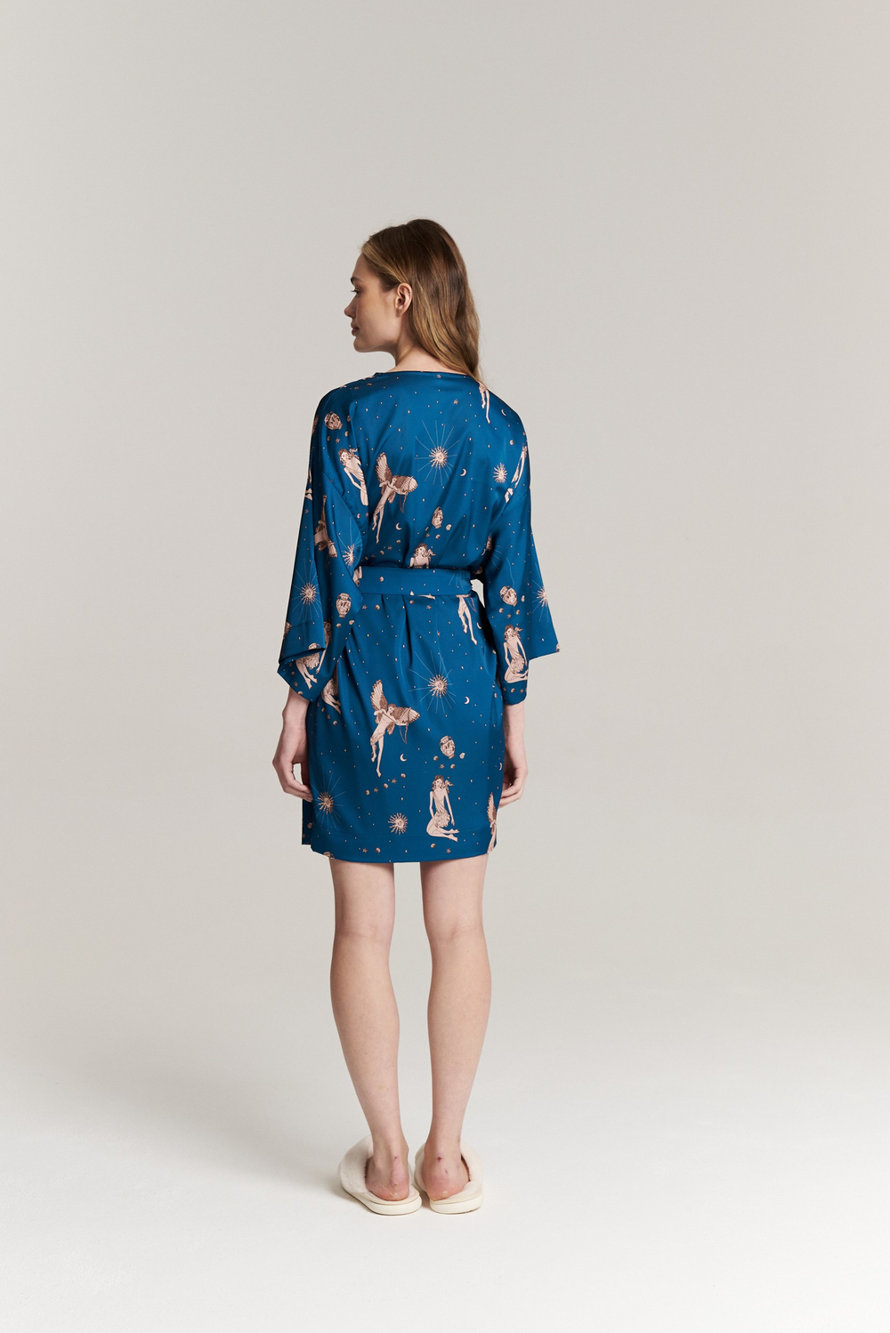 Шелковый халат-кимоно one size