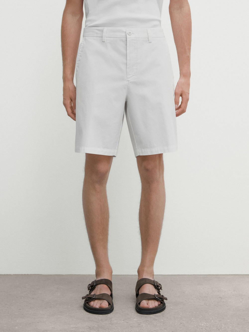 Massimo Dutti Шорты из хлопкового поплина, белый