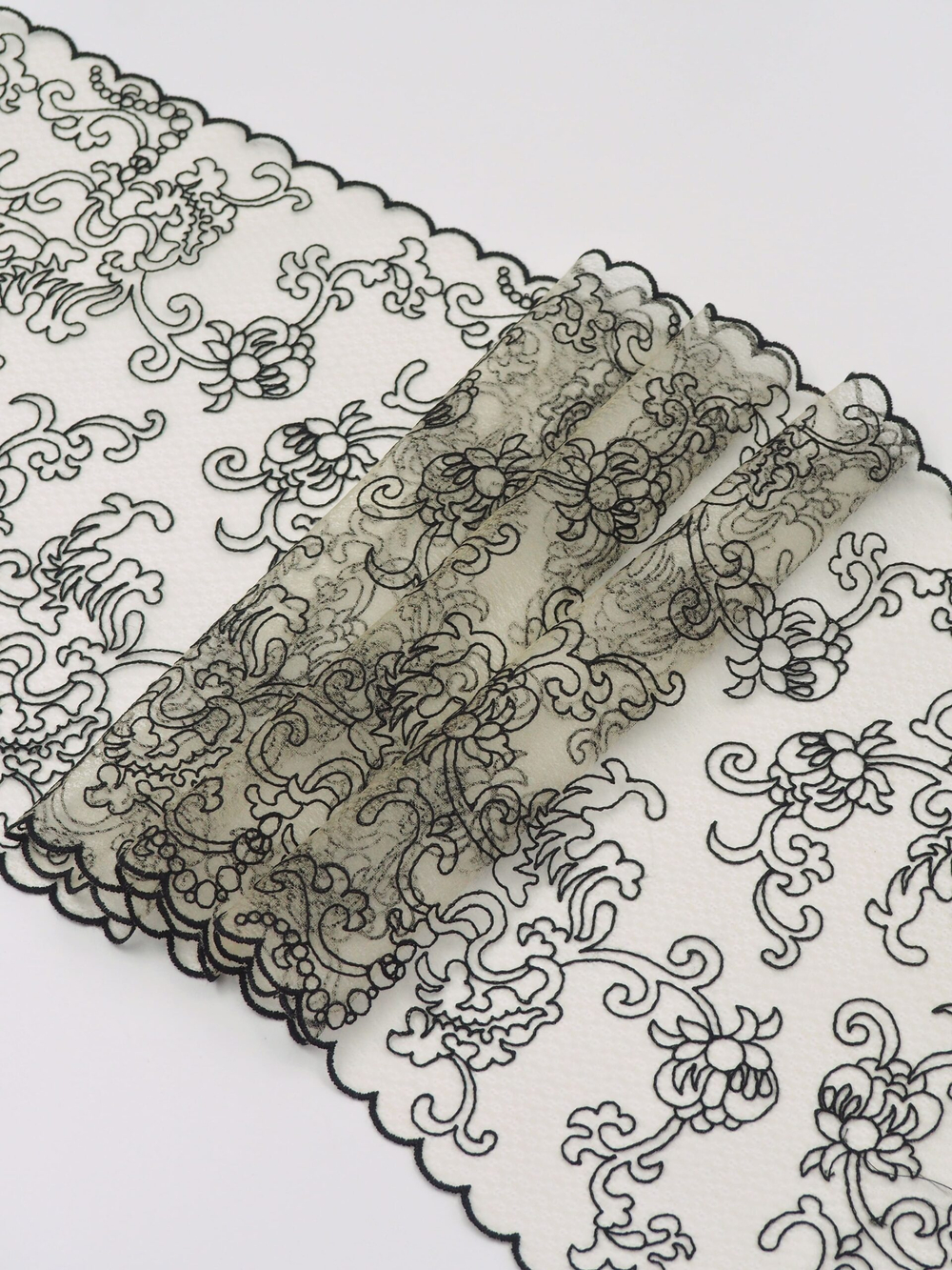 Вышивка на сетке телесная с черным неэластичная ширина 26 см