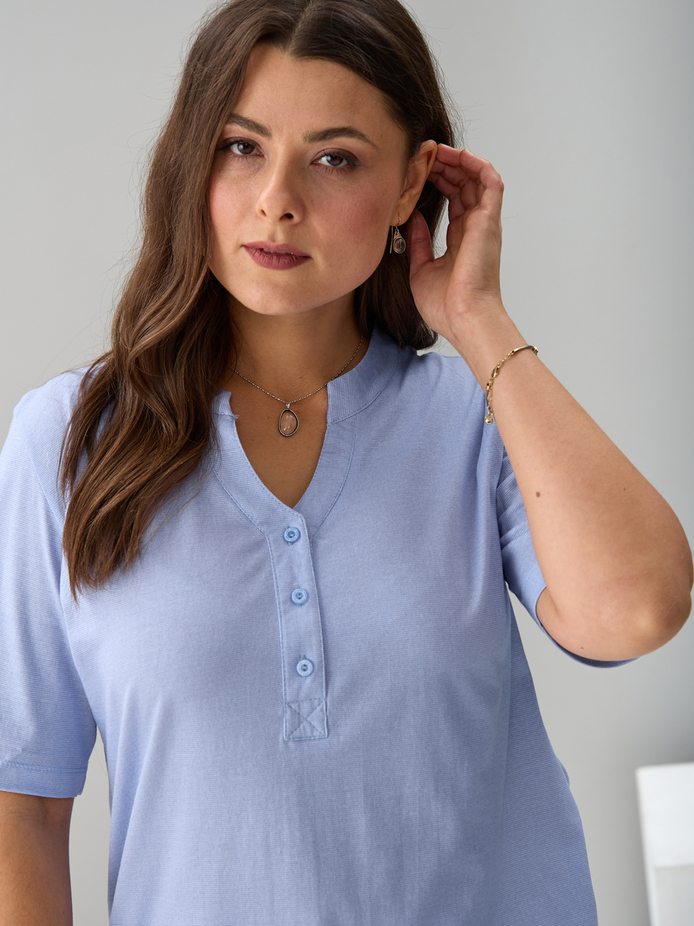 Блузка БЛ-122/рогожкаголубая