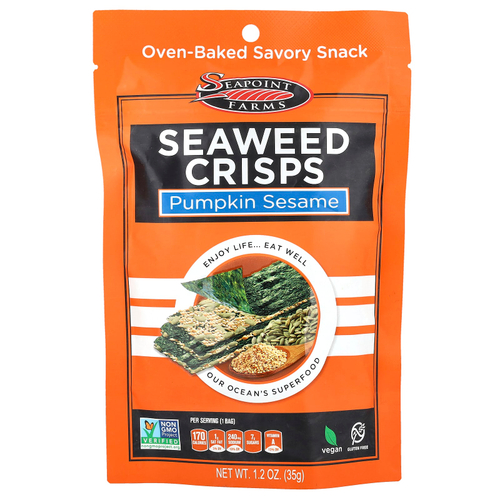 Seapoint Farms, хрустящие морские водоросли, с тыквой и кунжутом, 35 г (1,2 унции)