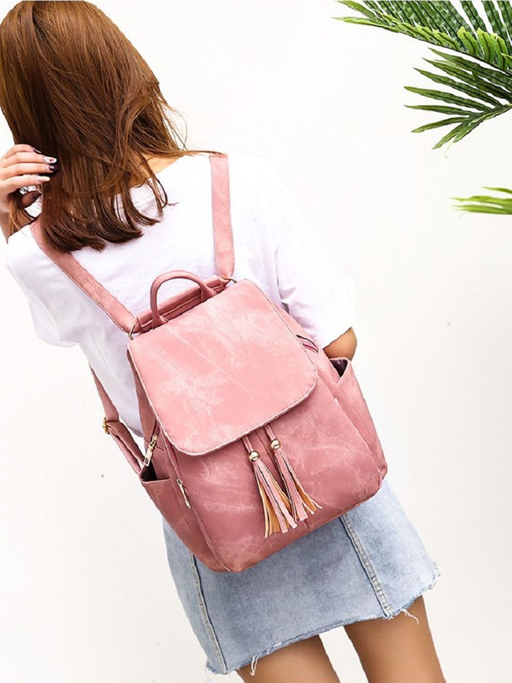 Сумка - рюкзак с косметичкой, женская, 35x28x20см (розовый) (0281B-A1)