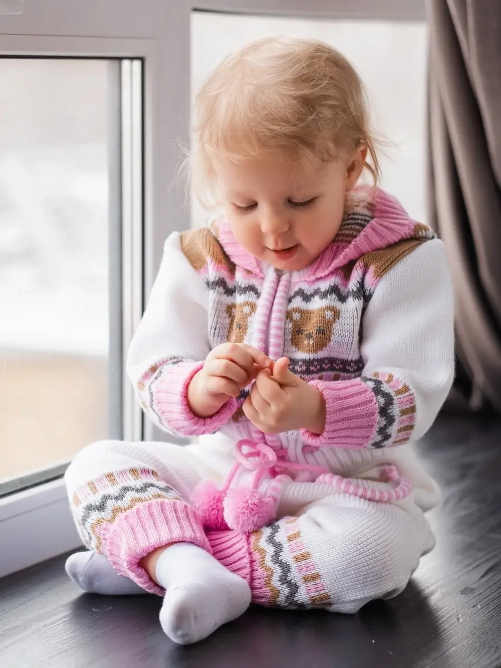 Вязаный комбинезон для новорожденных и малышей на молнии