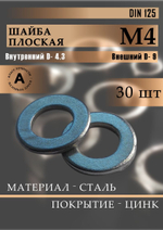 Шайба плоская DIN 125 М3 30 шт.