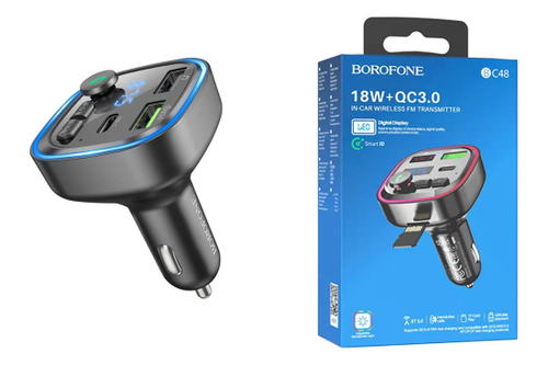 FM модулятор (трансмиттер) автомобильный BOROFONE BC48 Broad QC3.0 BT/USB/SD/FM