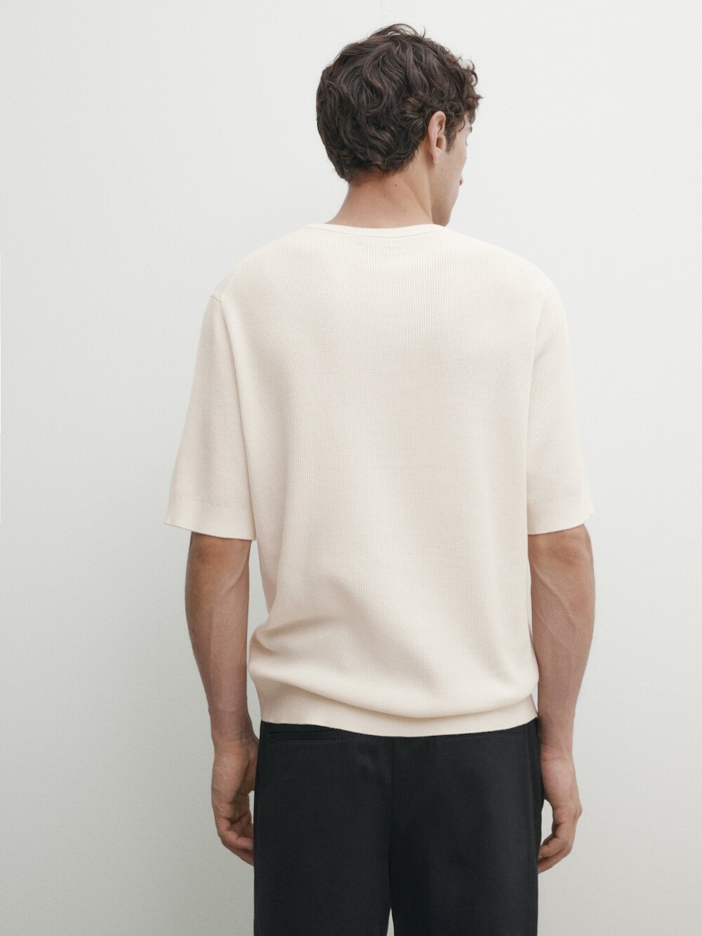 Massimo Dutti Хлопковая футболка, натуральный, кремовый