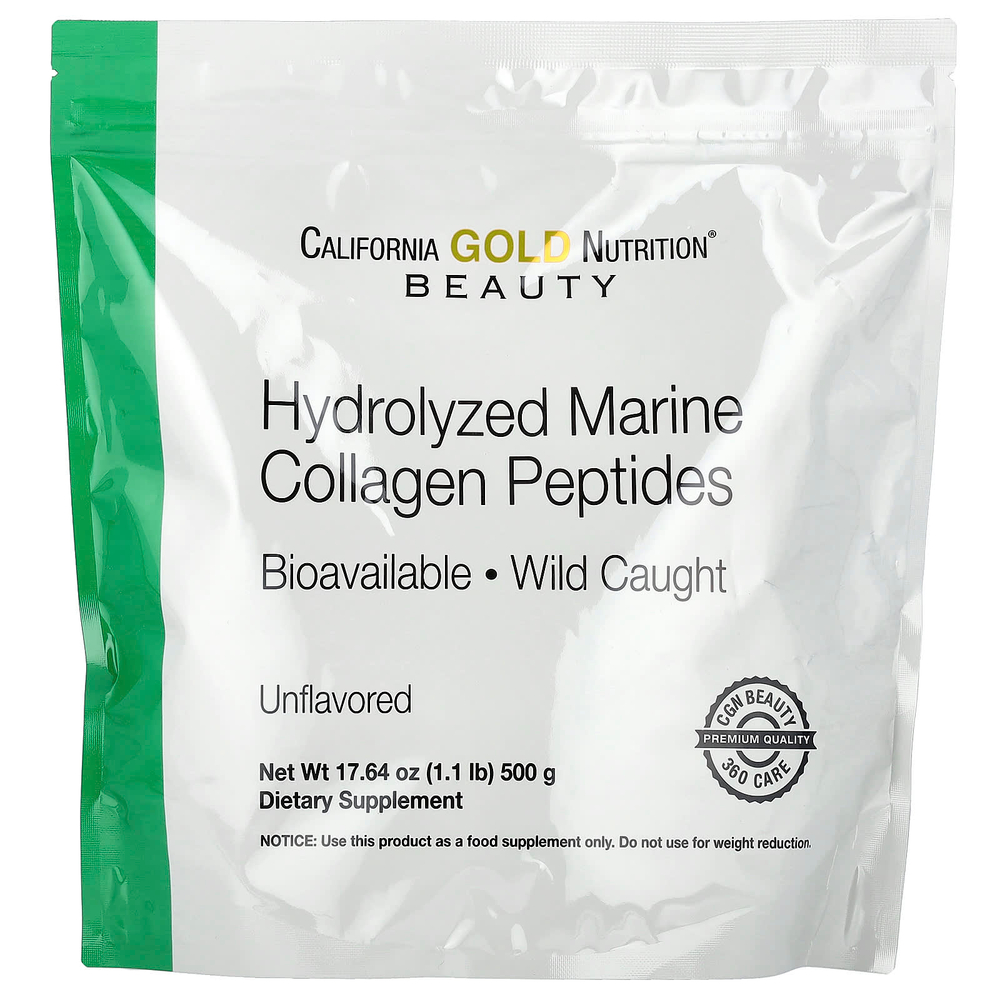 California Gold Nutrition, пептиды гидролизованного морского коллагена, без вкусовых добавок, 500 г (1,1 фунта)