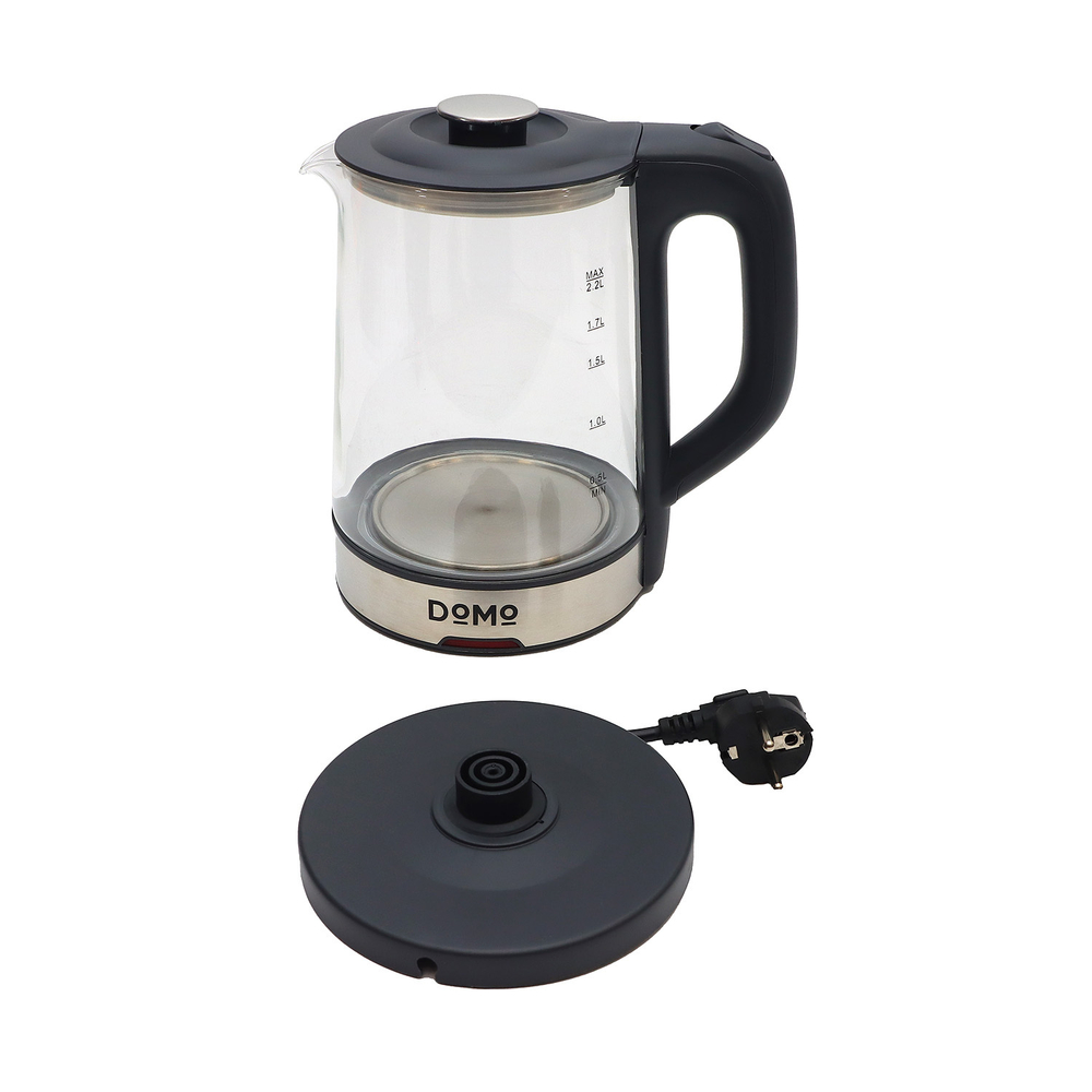 Электрочайник DOMO SML1803, 2.2л, 2000Вт, черный, Колба: стекло, Корпус: пластик (SML1803GL)