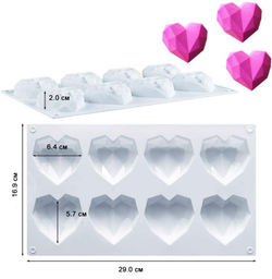 Силиконовая форма «Сердечки с гранями 8 в 1»