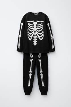 ZARA ПИЖАМА «СКЕЛЕТ» С ЭФФЕКТОМ СВЕЧЕНИЯ В ТЕМНОТЕ, ЧЕРНЫЙ